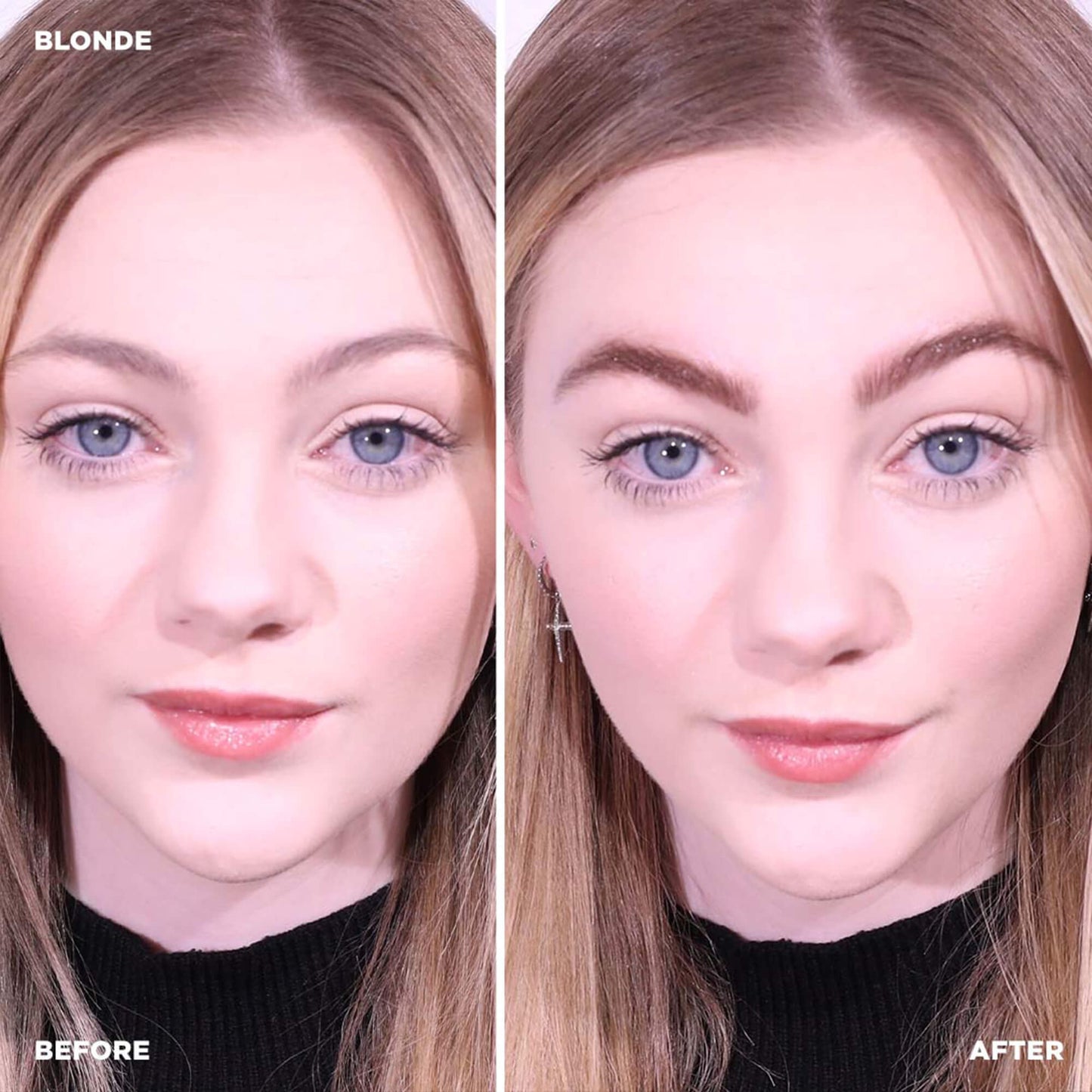 Before and after on model wearing Color-blonde henna